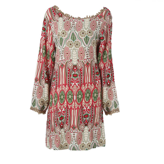 Fashion Summer Vintage Ethnic Dress Sexy Women Boho Floral Printed Casual Beach Dress Loose Sundress - CelebritystyleFashion.com.au online clothing shop australia