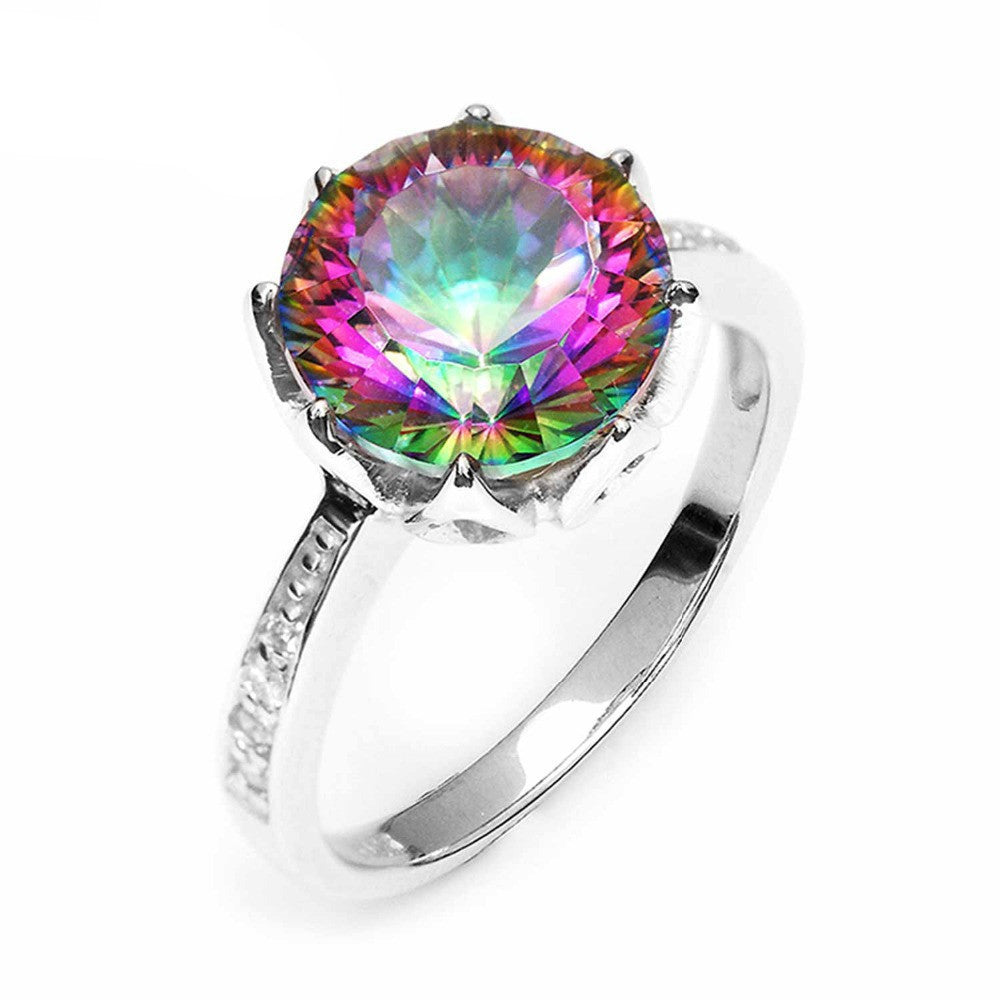 4.3ct Round Natural Rainbow Fire Mystic Topaz Ring Genuine 925 Sterling Silver Ring For Women Fashion Jewelry - CelebritystyleFashion.com.au online clothing shop australia