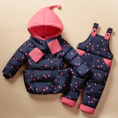 Winter Children's Clothing Set Kids Ski Suit Overalls Baby Girls Down Coat Warm Snowsuits Jackets+bib Pants 2pcs/set 0-5T - CelebritystyleFashion.com.au online clothing shop australia