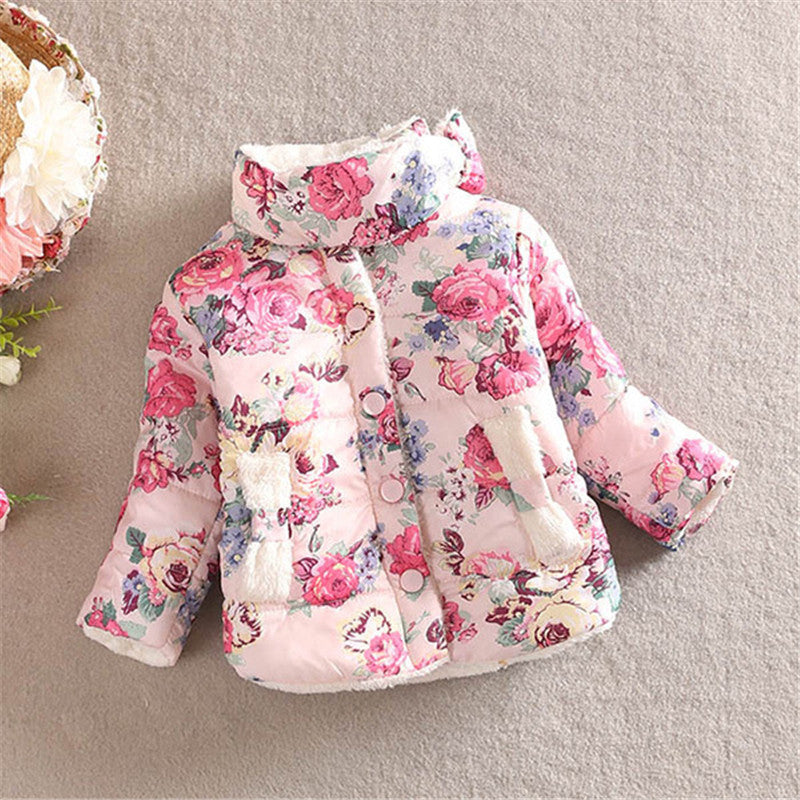 Winter Kid Baby Girl Floral Stand Collar Long Sleeve Bow Coat Outerwear 2-6Y - CelebritystyleFashion.com.au online clothing shop australia