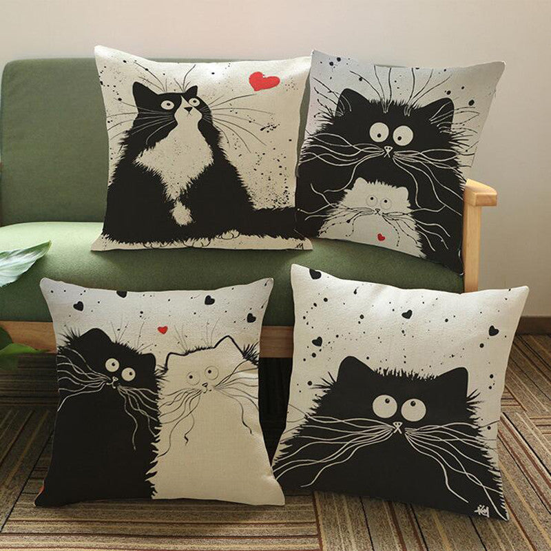 Home Decorative Pillow Cases Cartoon Black White Cats Printed Throw Pillow Cases Household Textile Supplies YLL753