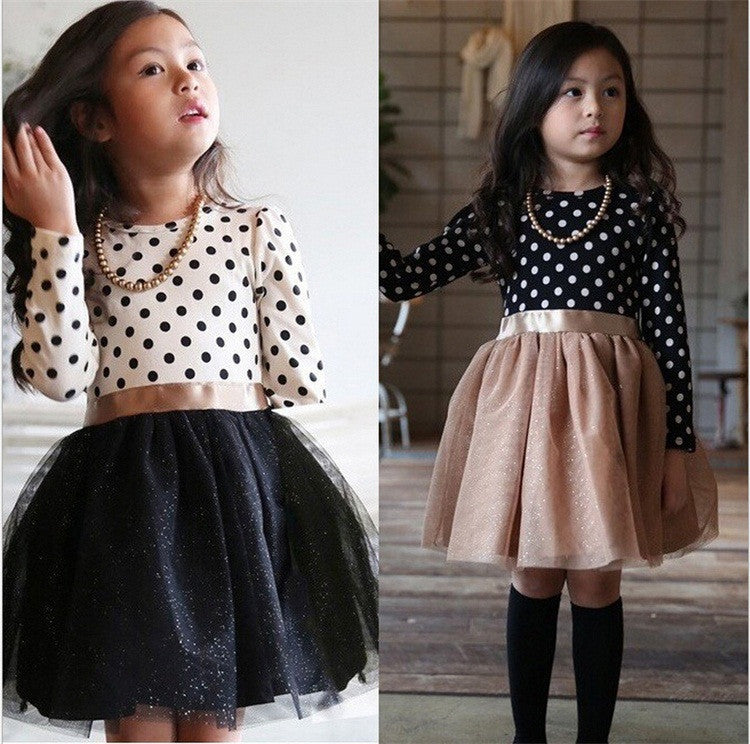 Autumn Winter 3-8 Years Baby Girls Clothing Kids Dresses For Girl Clothes Party Long Sleeve Polka Dot Princess Dress - CelebritystyleFashion.com.au online clothing shop australia