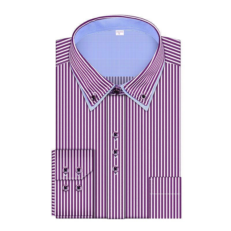 2016 New Fashion Stripes Men's Business Casual Long Sleeved Shirts Male Dress Shirt Double Collar Shirt High Quality - CelebritystyleFashion.com.au online clothing shop australia