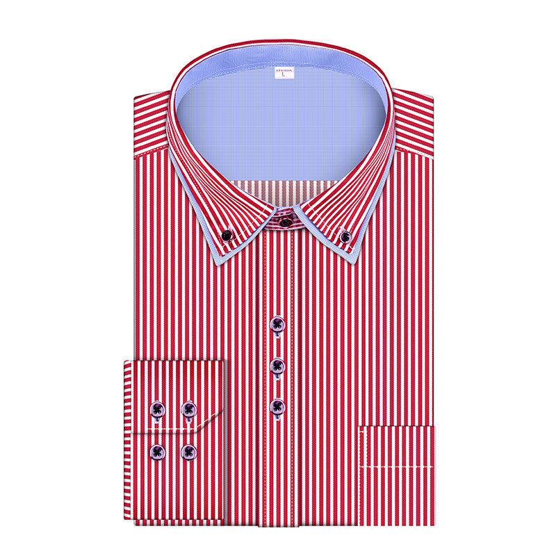 2016 New Fashion Stripes Men's Business Casual Long Sleeved Shirts Male Dress Shirt Double Collar Shirt High Quality - CelebritystyleFashion.com.au online clothing shop australia