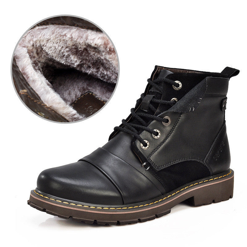 Winter men boots warm genuine leather boots with fur waterproof motorcycle boots - CelebritystyleFashion.com.au online clothing shop australia