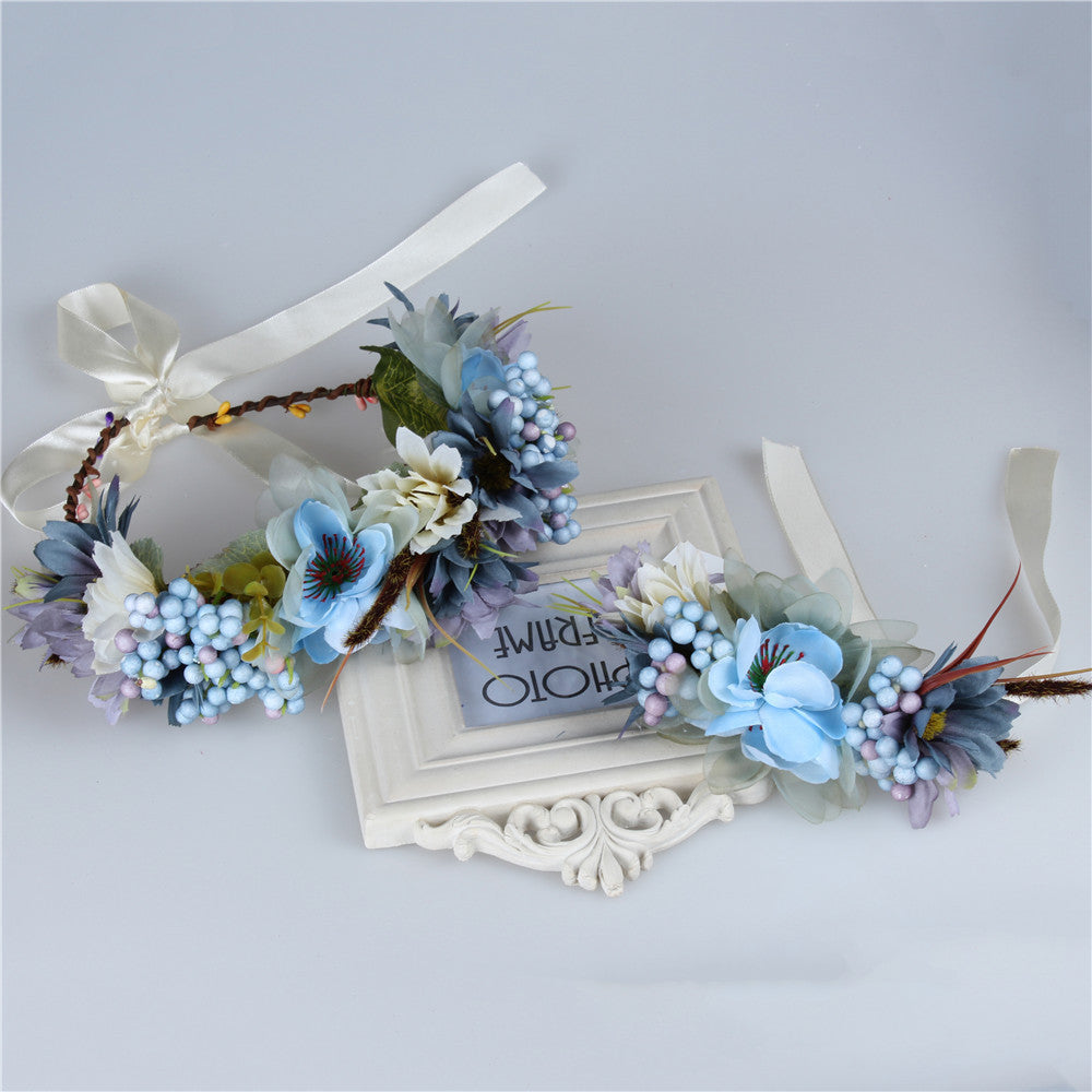 2pc/set Women Wedding Rose Flower Wreath headband and wrist Kids Party flower crown and Bracelet with Ribbon Adjustable garlands - CelebritystyleFashion.com.au online clothing shop australia