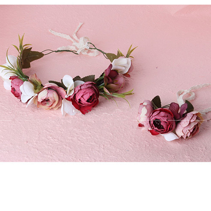2pc/set Women Wedding Rose Flower Wreath headband and wrist Kids Party flower crown and Bracelet with Ribbon Adjustable garlands - CelebritystyleFashion.com.au online clothing shop australia