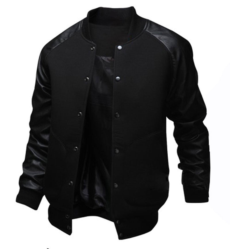Cool College Baseball Jacket Men Fashion Design Black Pu Leather Sleeve Mens Slim Fit Varsity Jacket Brand Veste Homme Xxl - CelebritystyleFashion.com.au online clothing shop australia