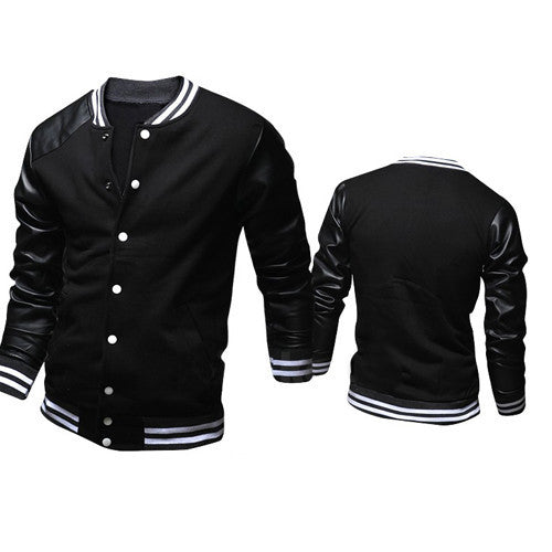 Cool College Baseball Jacket Men Fashion Design Black Pu Leather Sleeve Mens Slim Fit Varsity Jacket Brand Veste Homme Xxl - CelebritystyleFashion.com.au online clothing shop australia