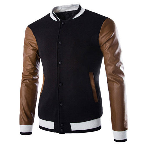 Cool College Baseball Jacket Men Fashion Design Black Pu Leather Sleeve Mens Slim Fit Varsity Jacket Brand Veste Homme Xxl - CelebritystyleFashion.com.au online clothing shop australia