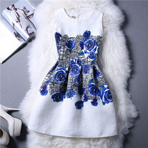 Cartoon Castle Summer Sleeveless Girls Print Dress Knee Length Princess A-Line Dress Clothes For Kids 6 to 12 years Old Kids - CelebritystyleFashion.com.au online clothing shop australia
