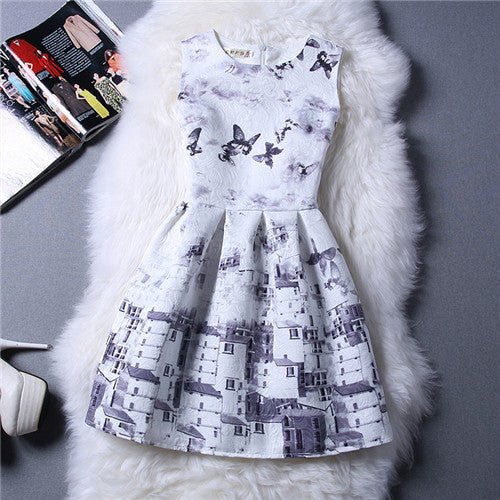 Cartoon Castle Summer Sleeveless Girls Print Dress Knee Length Princess A-Line Dress Clothes For Kids 6 to 12 years Old Kids - CelebritystyleFashion.com.au online clothing shop australia