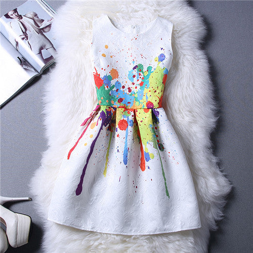 Cartoon Castle Summer Sleeveless Girls Print Dress Knee Length Princess A-Line Dress Clothes For Kids 6 to 12 years Old Kids - CelebritystyleFashion.com.au online clothing shop australia