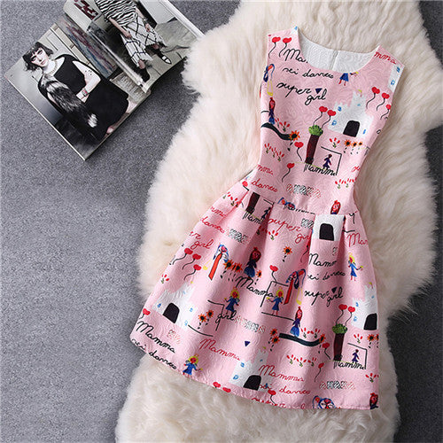 Cartoon Castle Summer Sleeveless Girls Print Dress Knee Length Princess A-Line Dress Clothes For Kids 6 to 12 years Old Kids - CelebritystyleFashion.com.au online clothing shop australia