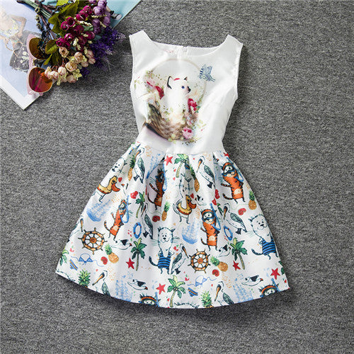 Cartoon Castle Summer Sleeveless Girls Print Dress Knee Length Princess A-Line Dress Clothes For Kids 6 to 12 years Old Kids - CelebritystyleFashion.com.au online clothing shop australia