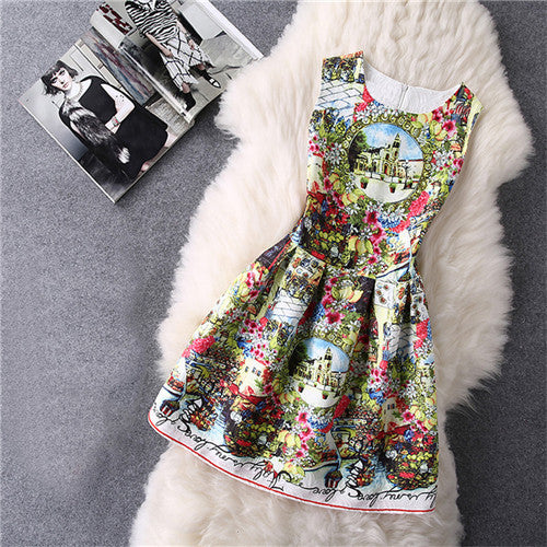 Cartoon Castle Summer Sleeveless Girls Print Dress Knee Length Princess A-Line Dress Clothes For Kids 6 to 12 years Old Kids - CelebritystyleFashion.com.au online clothing shop australia