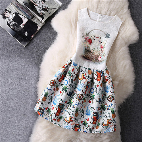 Cartoon Castle Summer Sleeveless Girls Print Dress Knee Length Princess A-Line Dress Clothes For Kids 6 to 12 years Old Kids - CelebritystyleFashion.com.au online clothing shop australia