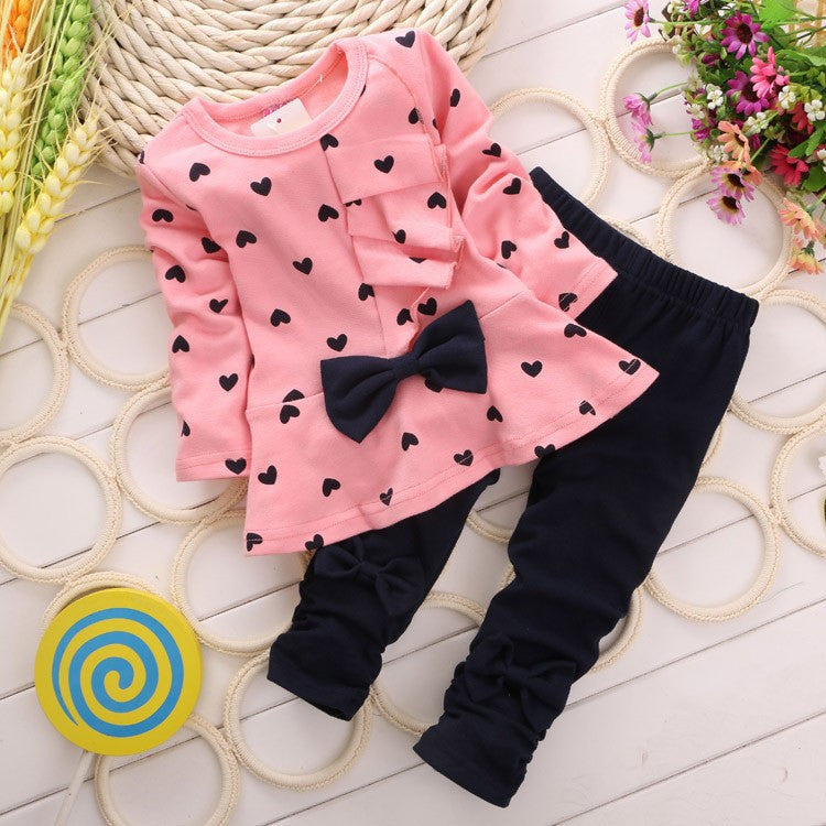 New Baby Girl Set Heart-shaped Print Bow Cute 2PCS Kid Set T shirt + Pants Cute Princess Kids Clothing Set Newborn Clothing - CelebritystyleFashion.com.au online clothing shop australia