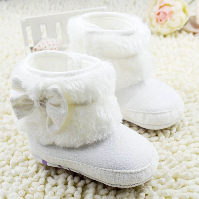 Newborn Baby Girl Bowknot Fleece Snow Boots Booties Kids Princess White Winter Shoes - CelebritystyleFashion.com.au online clothing shop australia