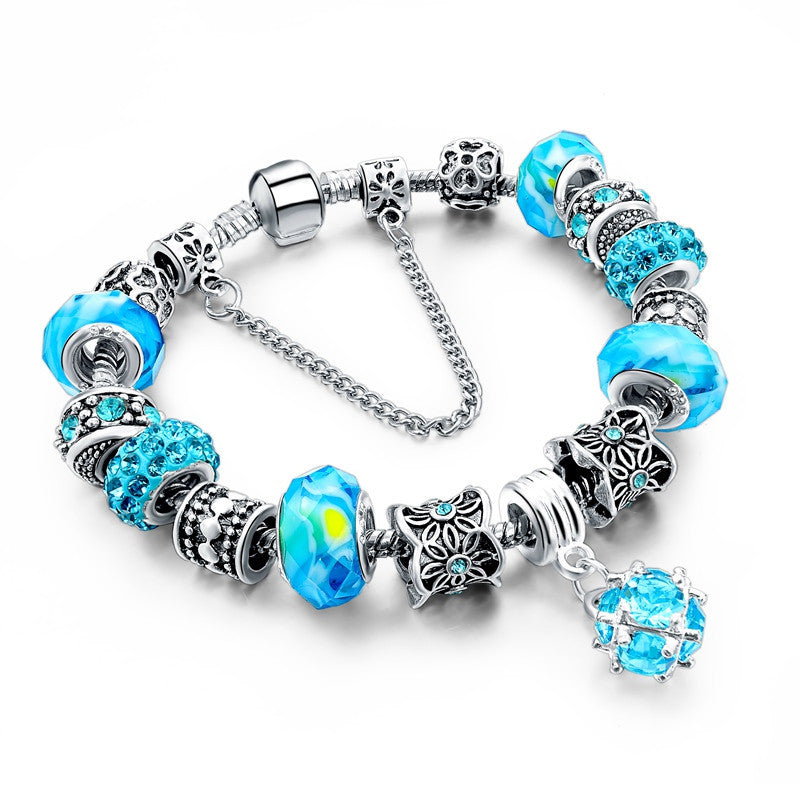 LongWay European Style Authentic Tibetan Silver Blue Crystal Charm Bracelet for Women Original DIY Beads Jewelry Christmas Gift - CelebritystyleFashion.com.au online clothing shop australia