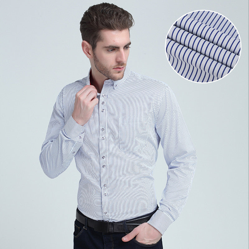 Men Striped Shirt Long Sleeve Lapel Casual Male Shirt Slim Fit Business Dress Shirts Clothing - CelebritystyleFashion.com.au online clothing shop australia