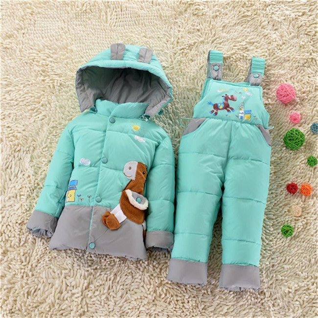 winter children clothing sets duck down jacket sets pants-jacket hooded baby girls winter jacket & coat Pony pattern - CelebritystyleFashion.com.au online clothing shop australia