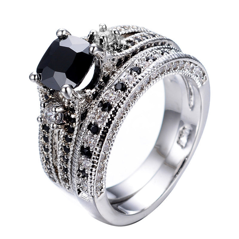 Gorgeous Black Sapphire Crystal Ring Set Promise Engagement Rings For Women Fashion 10KT White Gold Filled Jewelry RW1222 - CelebritystyleFashion.com.au online clothing shop australia