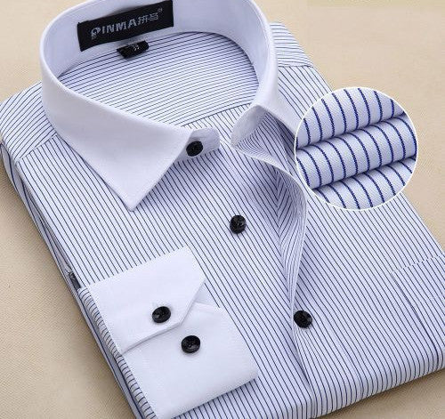 Fashion White Collar Striped Men Shirts High Quality Cotton Business Dress Shirt - CelebritystyleFashion.com.au online clothing shop australia