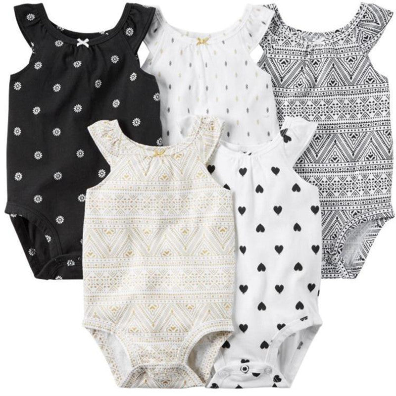 5 Pieces/Lot Baby Bodysuits Sling Sleeveless Short Sleeved Cotton Baby Jumpsuit Baby Clothes Dot Print Baby Girls Bodysuits V49 - CelebritystyleFashion.com.au online clothing shop australia
