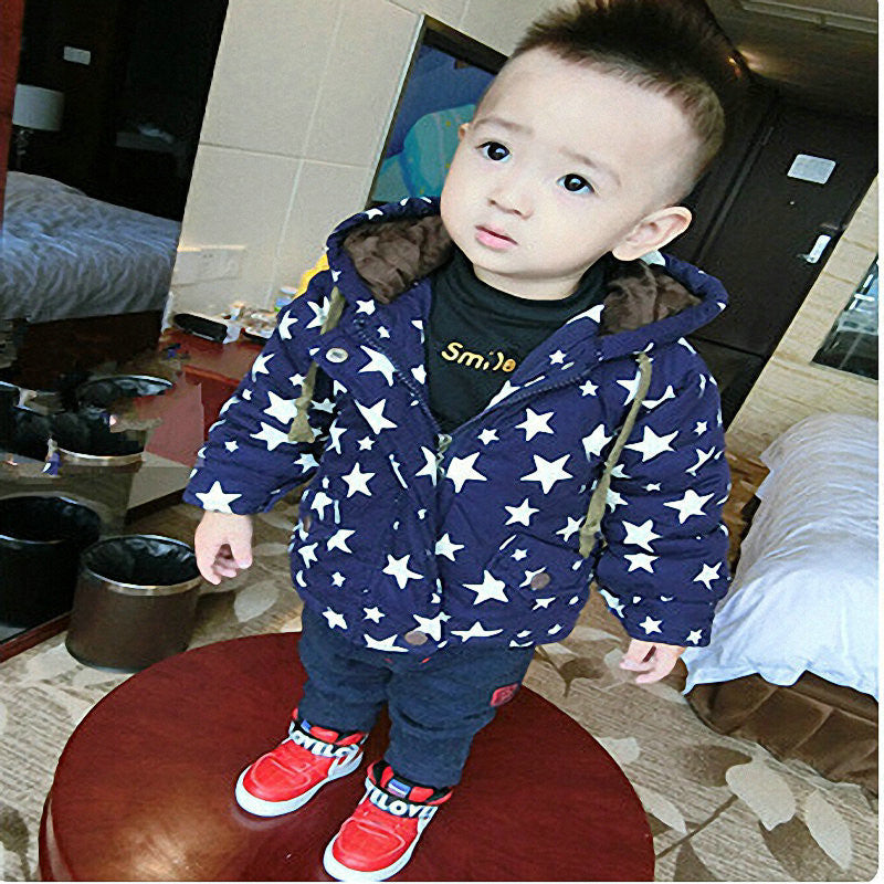 Belababy Baby Boys Winter Coat Fashion Children Long Sleeve Hoodies Jacket Kids girls Autumn Star Pattern Warm Outerwear - CelebritystyleFashion.com.au online clothing shop australia