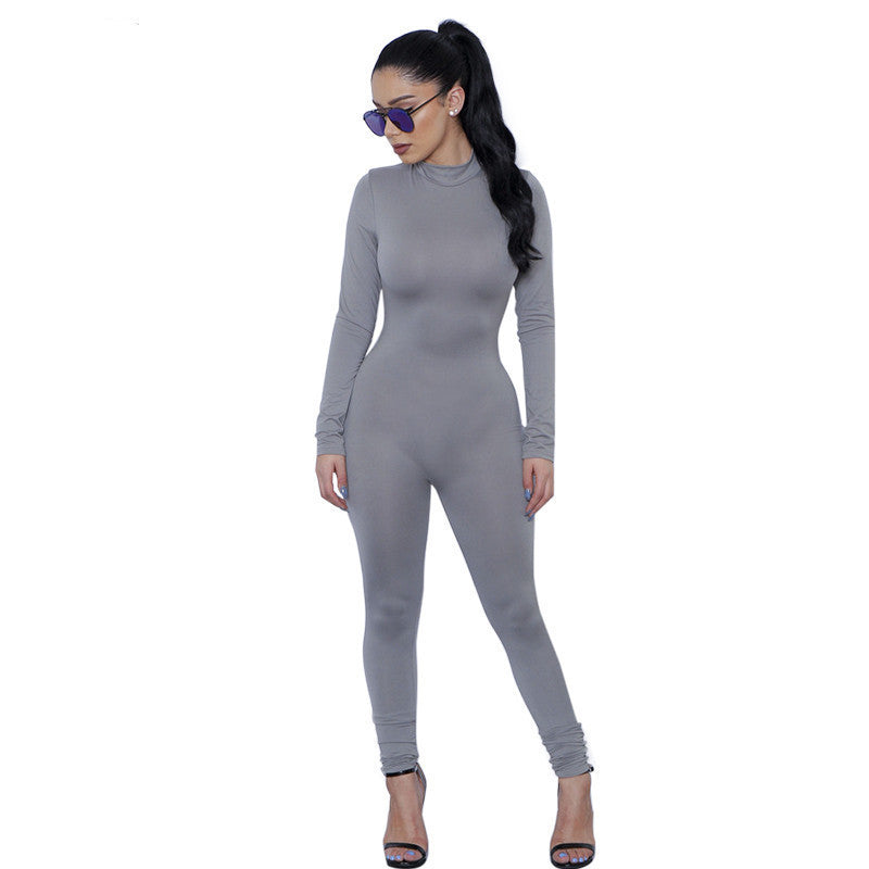 Tight Bodysuit Sexy Overalls Night Club Rompers Womens Jumpsuit Playsuit Bodycon Jumpsuit Macacao woman long Sleeve gray - CelebritystyleFashion.com.au online clothing shop australia