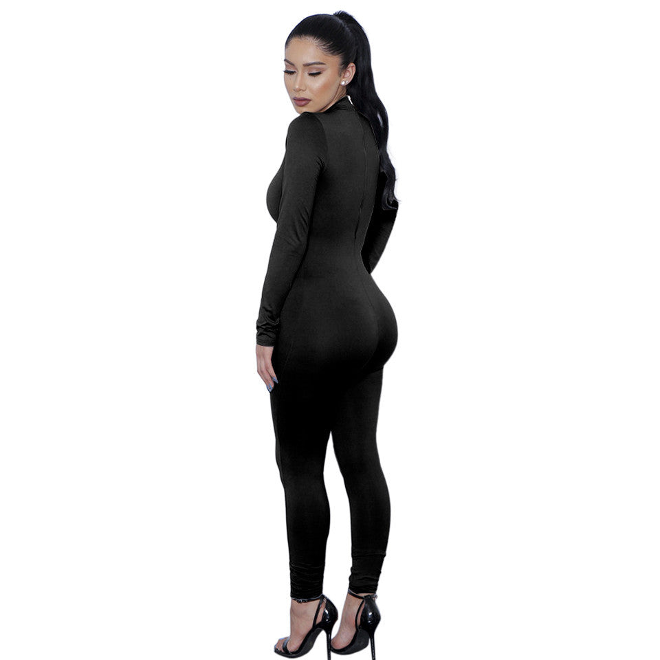 Tight Bodysuit Sexy Overalls Night Club Rompers Womens Jumpsuit Playsuit Bodycon Jumpsuit Macacao woman long Sleeve gray - CelebritystyleFashion.com.au online clothing shop australia