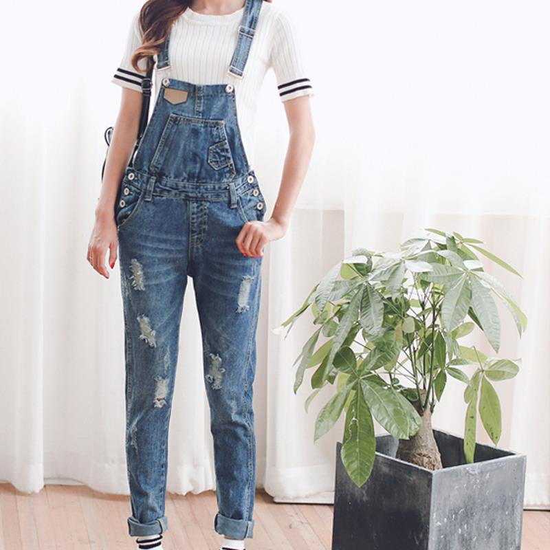 Womens Jumpsuit Denim Overalls Spring Autumn Casual Ripped Hole Loose Pants Ripped Pockets Jeans Coverall XL 2XL WT00194 - CelebritystyleFashion.com.au online clothing shop australia