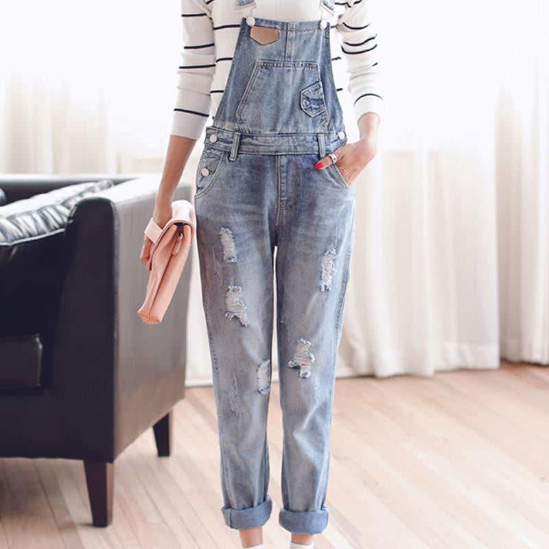 Womens Jumpsuit Denim Overalls Spring Autumn Casual Ripped Hole Loose Pants Ripped Pockets Jeans Coverall XL 2XL WT00194 - CelebritystyleFashion.com.au online clothing shop australia