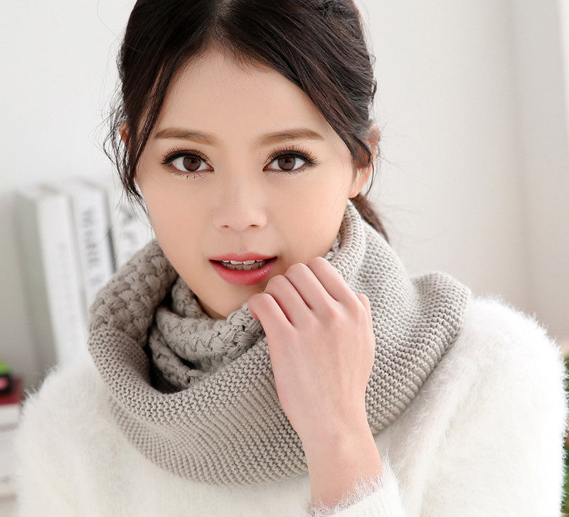 knitted scarf women Fashion Pure neck Woolen Scarf Autumn Winter Scarf Women Warm shawls 2 Circle Cable Knit Long Ring Scarf - CelebritystyleFashion.com.au online clothing shop australia