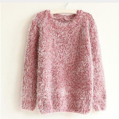 Women Fashion Autumn Winter Warm Mohair O-Neck Women Pullover Long Sleeve Casual Loose Sweater Knitted Tops - CelebritystyleFashion.com.au online clothing shop australia