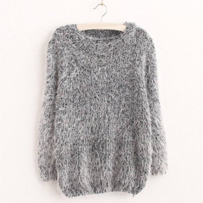 Women Fashion Autumn Winter Warm Mohair O-Neck Women Pullover Long Sleeve Casual Loose Sweater Knitted Tops - CelebritystyleFashion.com.au online clothing shop australia