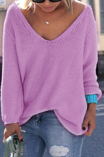 Womens Cute Elegant V Neck Loose Casual Knit Sweater Pullover Long Sleeve Spring Sweater Tops sueter mujer - CelebritystyleFashion.com.au online clothing shop australia