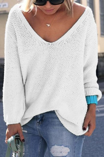 Womens Cute Elegant V Neck Loose Casual Knit Sweater Pullover Long Sleeve Spring Sweater Tops sueter mujer - CelebritystyleFashion.com.au online clothing shop australia