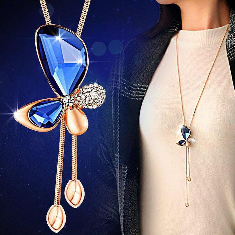 Fine Trendy Statement Crystal Butterfly Tassel Long Necklace Women New Gold Plated Jewelry Bijoux Necklaces & Pendants - CelebritystyleFashion.com.au online clothing shop australia