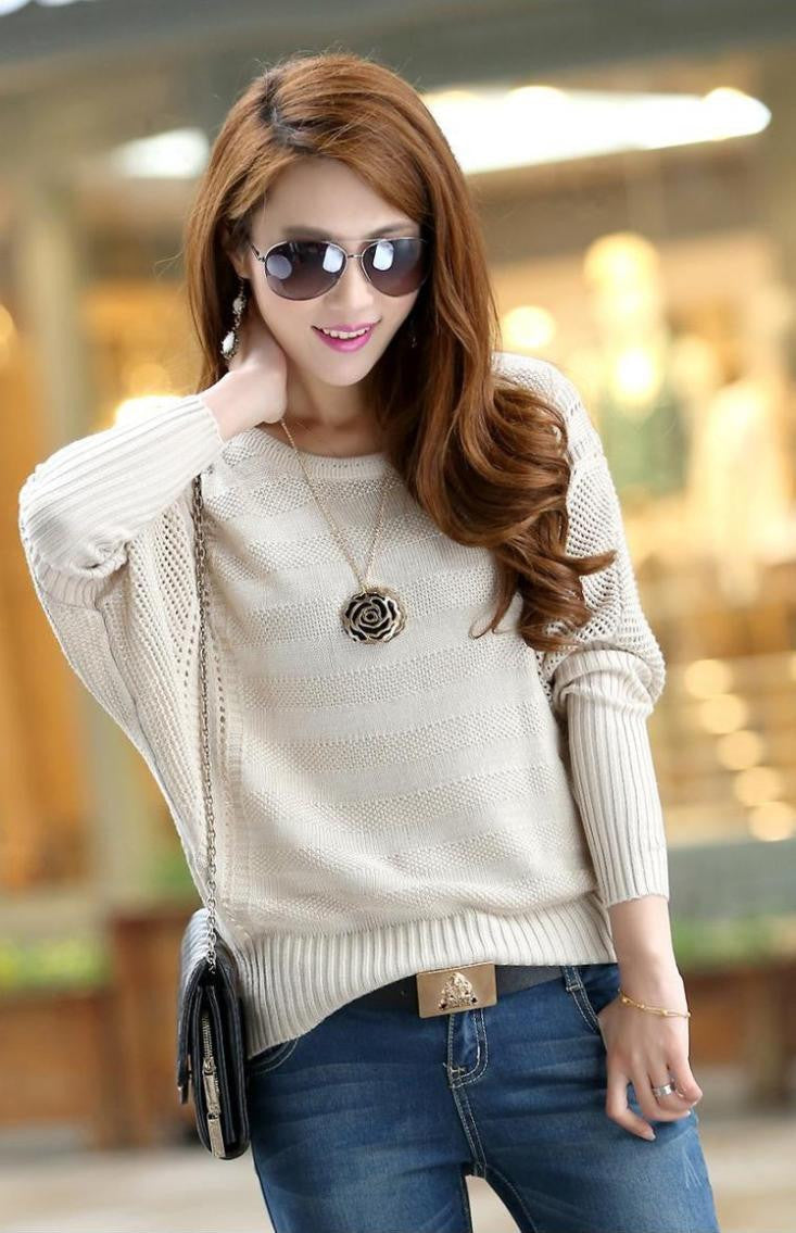 New Fashion Women Solid Hollow Out Batwing Sleeve Sweater Casual Loose Knitted Pullover Female Autumn Jumper LY137 - CelebritystyleFashion.com.au online clothing shop australia