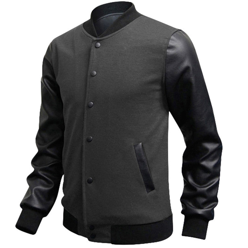 Slim Fit Fashion Casual Mens Coat Baseball Jackets PU Leather Sleeve Jacket Men Bomber Jackets And Coats - CelebritystyleFashion.com.au online clothing shop australia