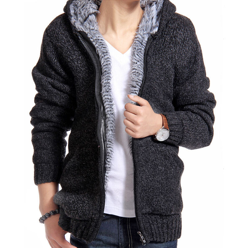 Jacket Men Thick Velvet Cotton Hooded Fur Jacket Mens Winter Padded Knitted Casual Sweater Cardigan Coat Spring Outdoors Parka - CelebritystyleFashion.com.au online clothing shop australia