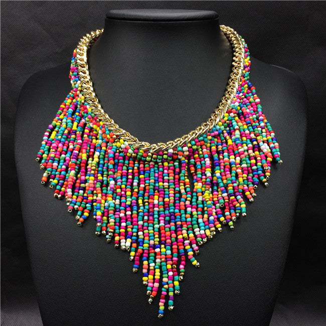Fashion Jewelry Mujer New Bohemian Necklaces Women Handmade Handwoven Collier Long Tassel Beads Choker Statement Necklaces - CelebritystyleFashion.com.au online clothing shop australia