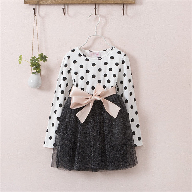 New Autumn Winter Kids Toddlers Girls Dresses Polka Dot Bow-Knot Long Sleeve Dress Girl Clothing Party Kids Clothes 3-8Year - CelebritystyleFashion.com.au online clothing shop australia