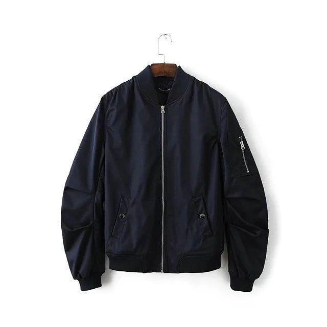 Spring Autumn Mens Solid Flight Army Green Bomber Jacket Men's Rib Sleeve Zipper Short Air Force Baseball Coats Clothing - CelebritystyleFashion.com.au online clothing shop australia