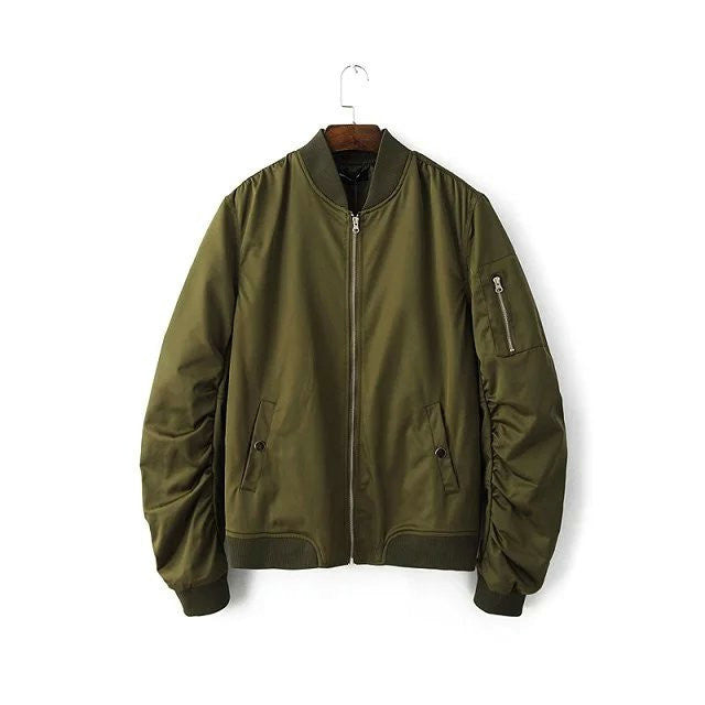 Spring Autumn Mens Solid Flight Army Green Bomber Jacket Men's Rib Sleeve Zipper Short Air Force Baseball Coats Clothing - CelebritystyleFashion.com.au online clothing shop australia