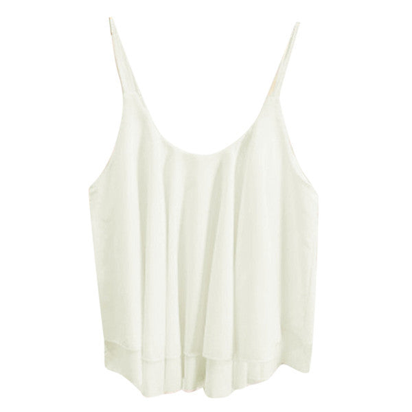 Summer New Women Strap Tank Tops Sleeveless White Chiffon Casual T-shirt Vest Crop Tops - CelebritystyleFashion.com.au online clothing shop australia