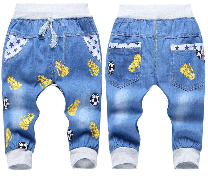 New Kids Jeans Elastic Waist Straight Bear Pattern Denim Seventh Pants Retail Boy Jeans For 2-5 Years WB142 - CelebritystyleFashion.com.au online clothing shop australia