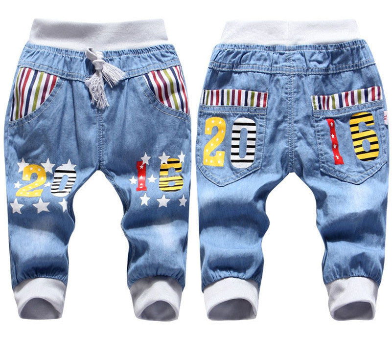 Fashion Kids Jeans Elastic Waist Straight Cartoon Jeans Denim Seventh Pants Retail Jeans For Kids 2-5 Y WB141 - CelebritystyleFashion.com.au online clothing shop australia